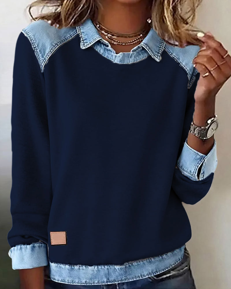 Fashionable Blouse with Lapel and Long Sleeves