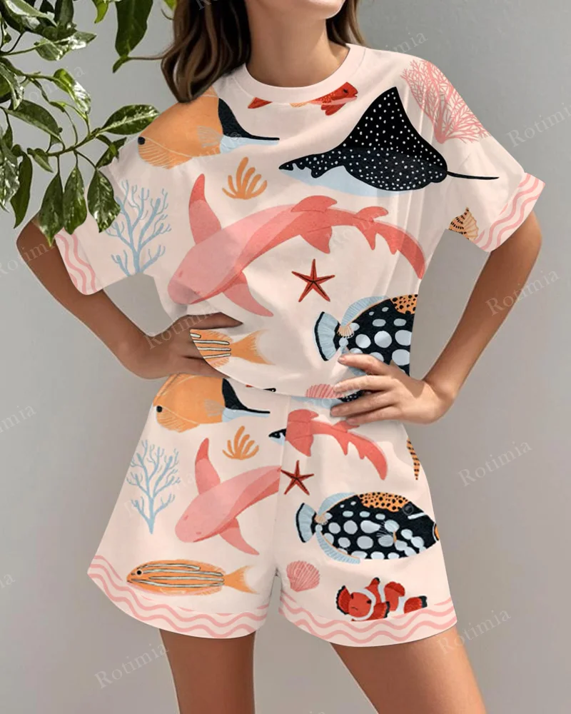 Ensemble en Lin Imprimé Poissons 